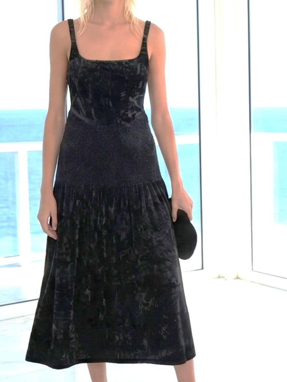 $180 Black velvet ruched corset midi dress by MOON RIVER L